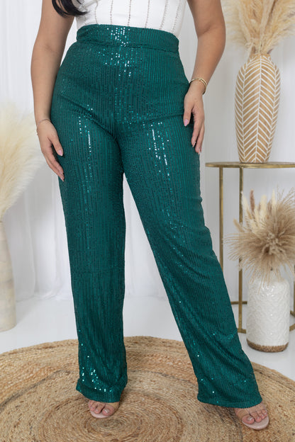 Sequin Pants- Emerald Green