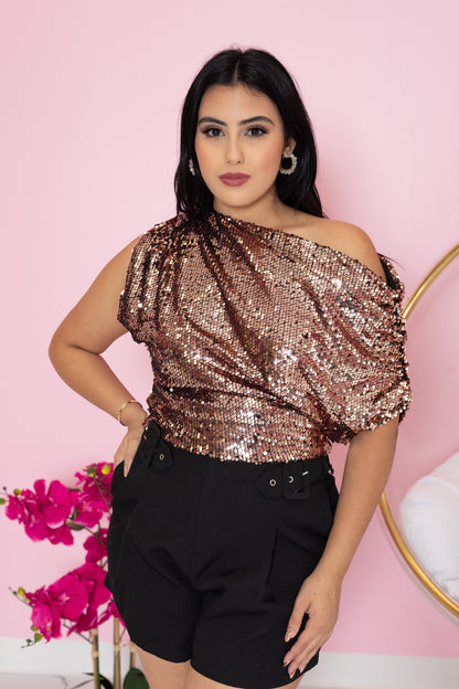 Sequin Blouse- Rosegold