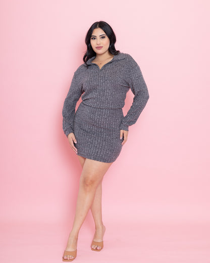 Cassie Ribbed Dress (Grey)