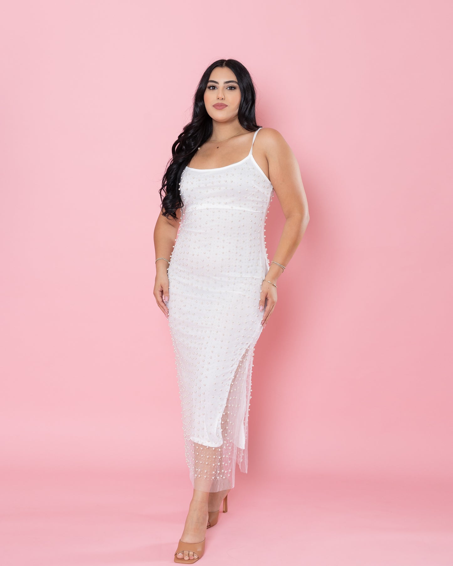 Pearl Midi Dress White